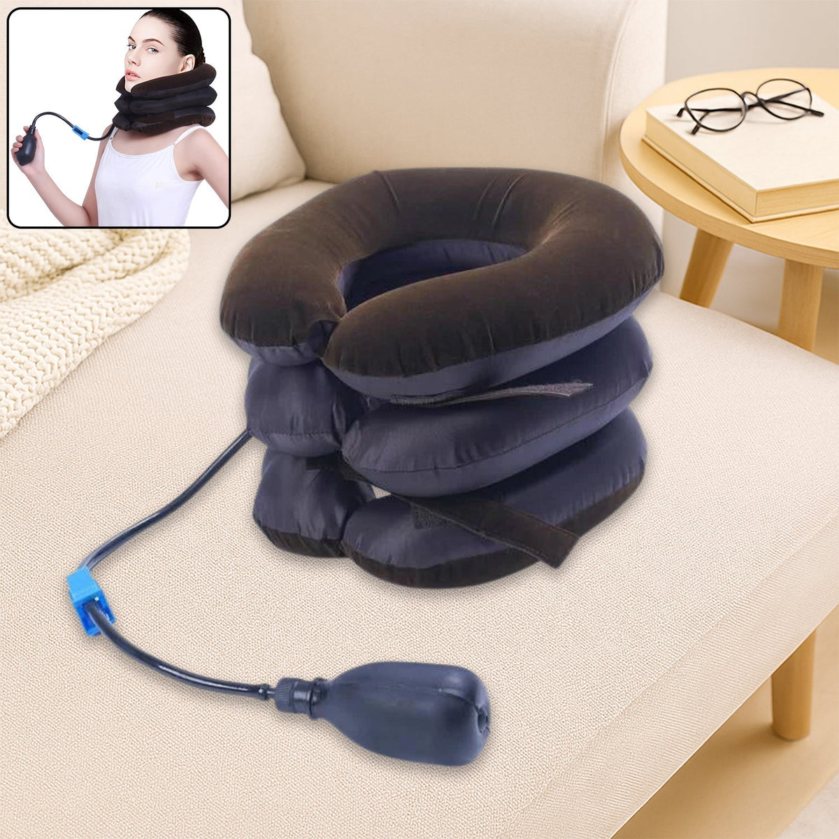 3-layer inflatable neck traction pillow product shot