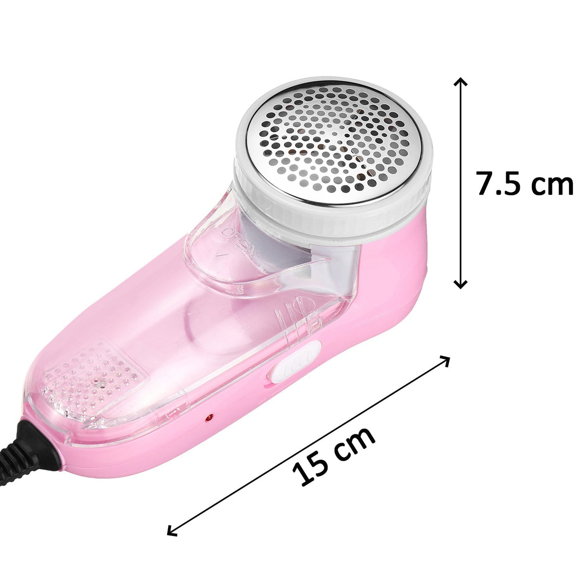 Hand holding the lint remover, demonstrating its use on a soft blanket.