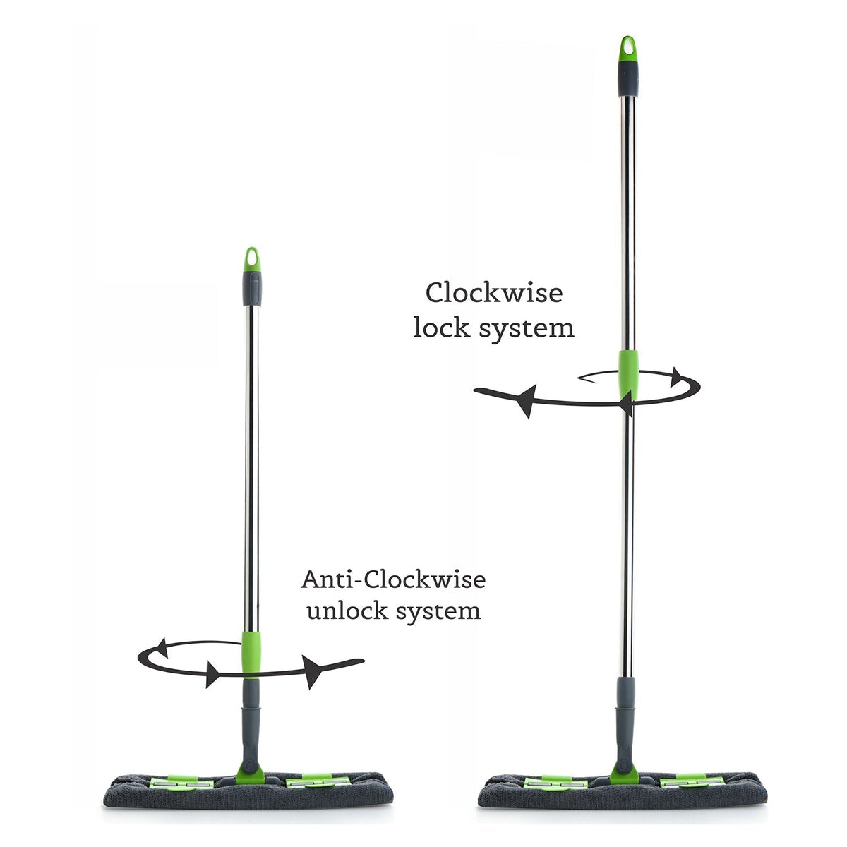 Detailed shot of the multi-color microfiber flat mop, emphasizing its ability to trap dust and dirt.