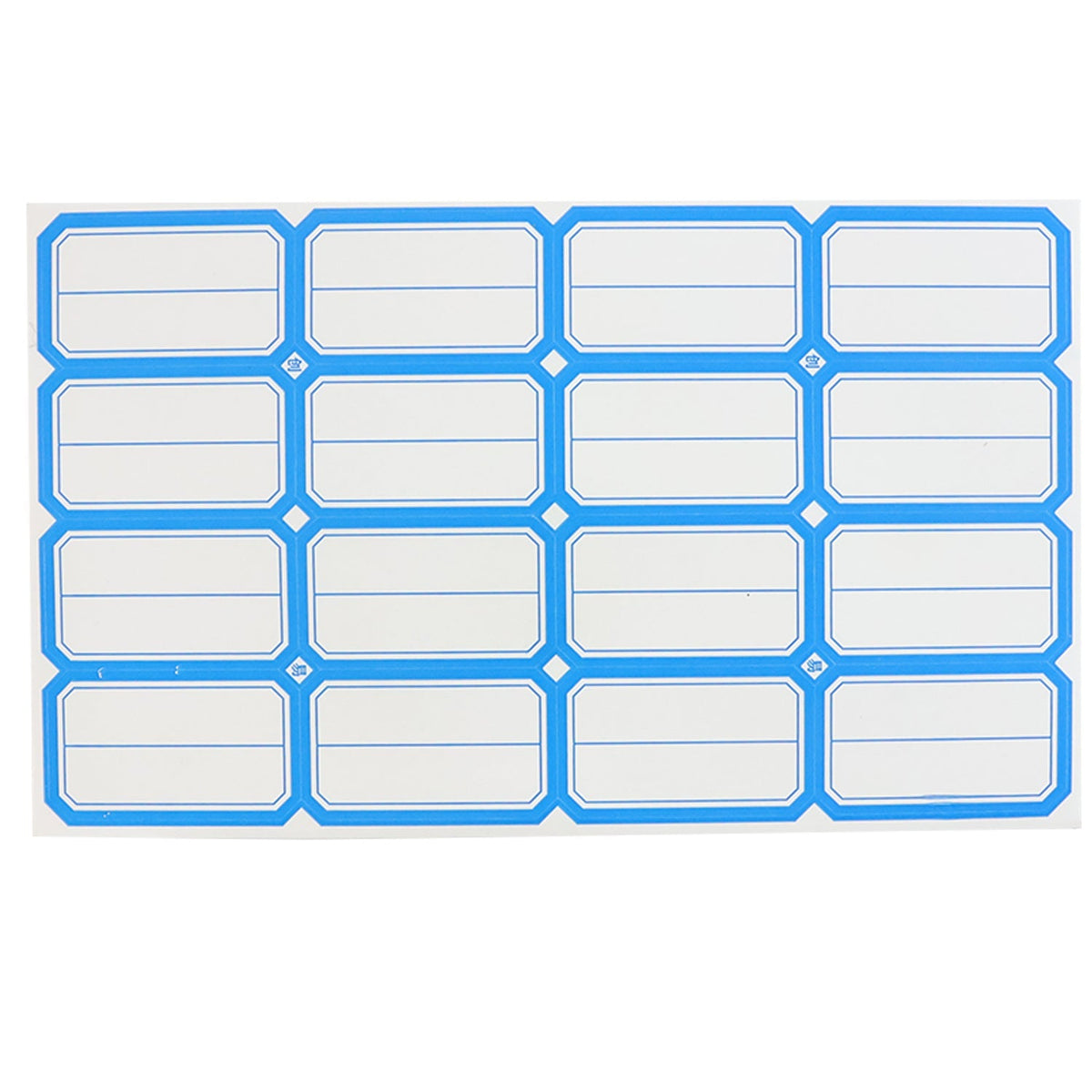 Sheet showcasing self-adhesive rectangular label stickers for jars