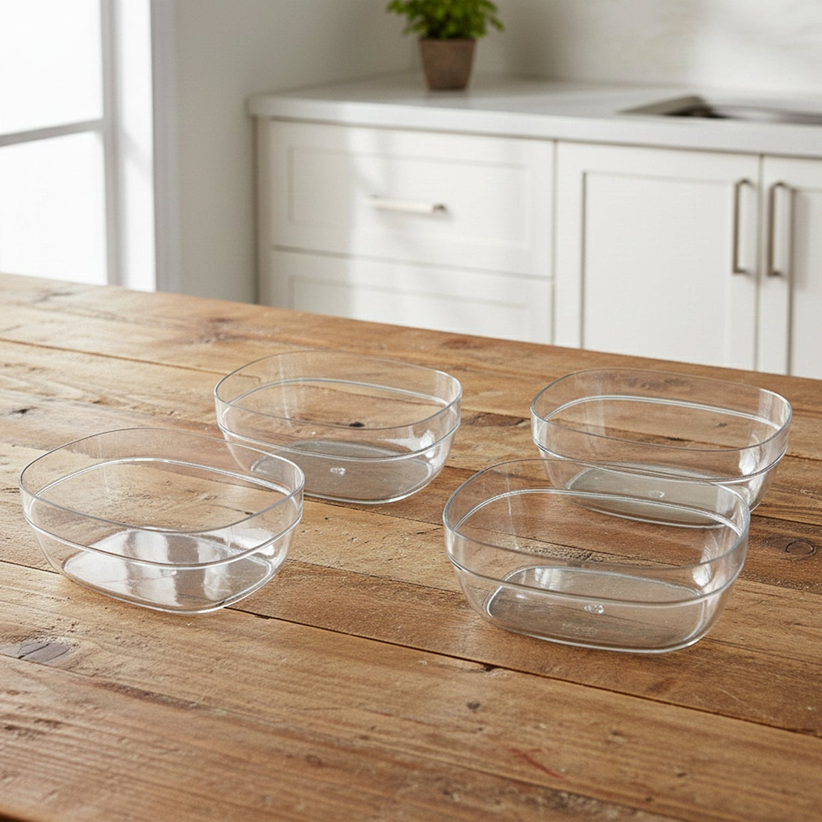 Clear crystal bowls suitable for kitchen storage and serving