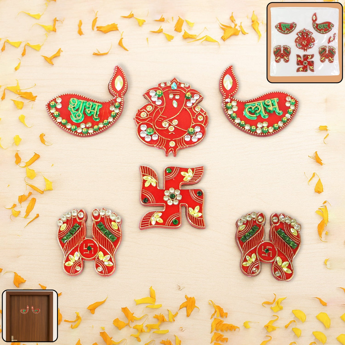 Shubh Labh door hanging set with Ganesh and Swastik symbols in traditional Indian style