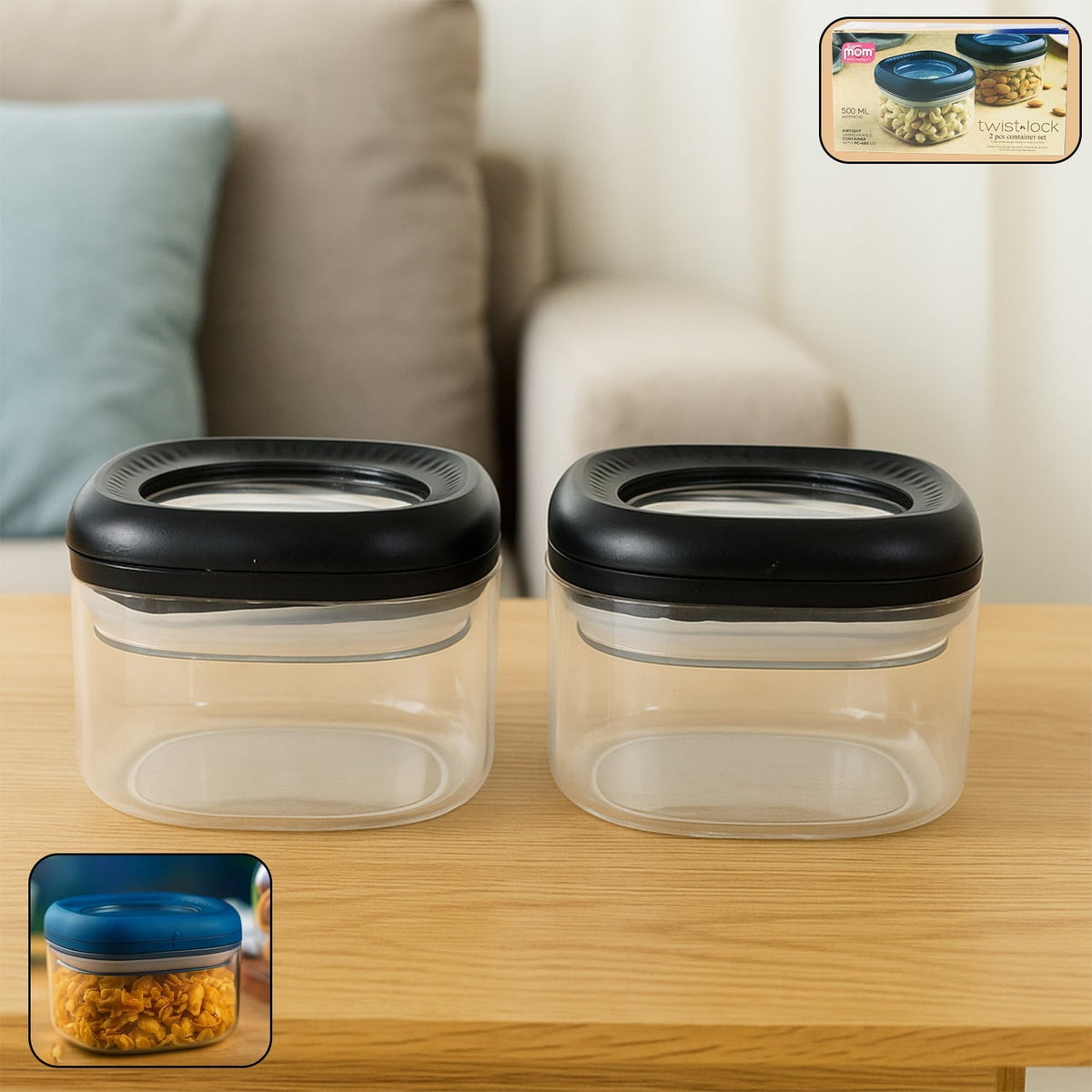 Set of 2 Supermom Twist Lock airtight storage containers with 500ml capacity