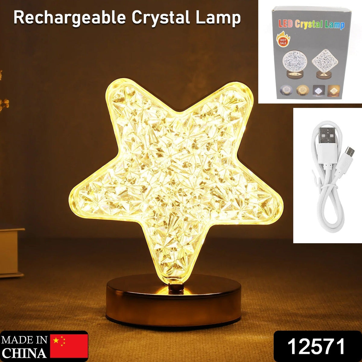 Close-up of the decorative Crystal Diamond Lamp showing intricate light patterns.