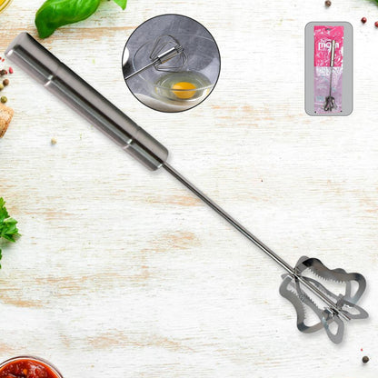 Stainless steel handy churner with blades and easy-press handle for kitchen use