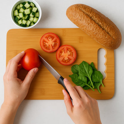 Natural color wooden chopping board designed for kitchen cutting tasks