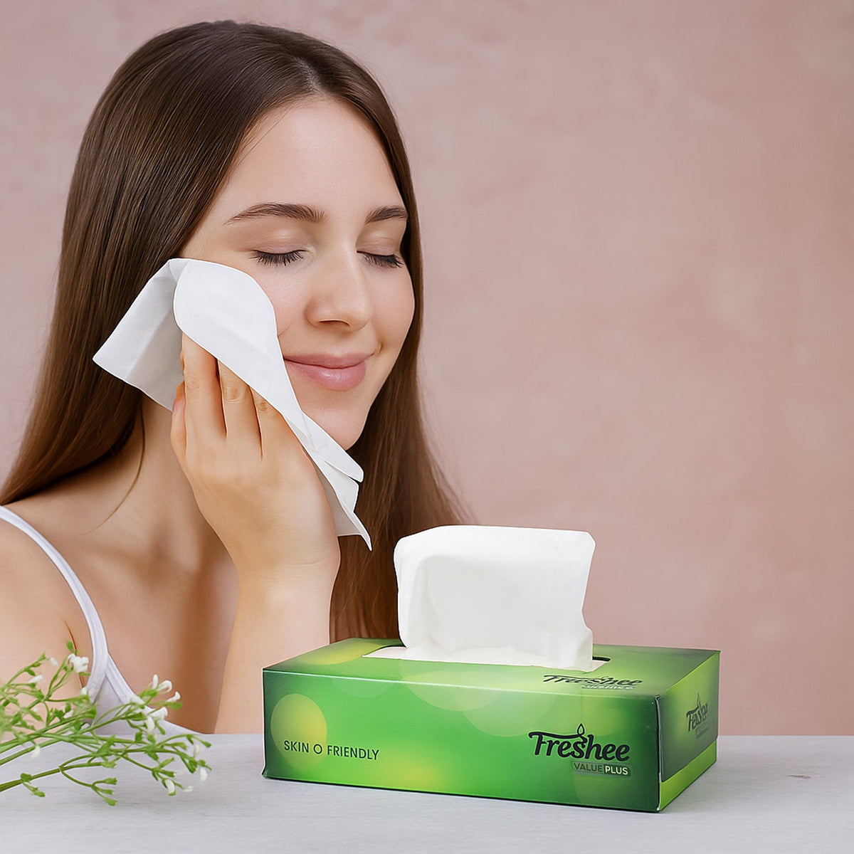 Compact box of Freshee Premium Skin-Friendly Facial Tissues for travel and home use
