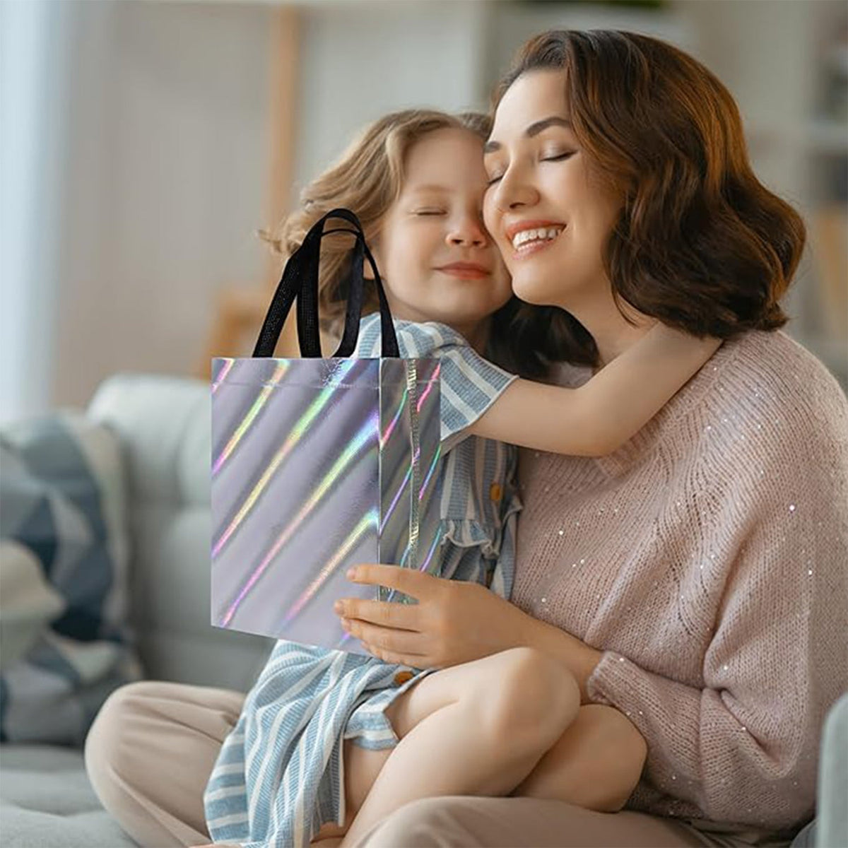 Reusable party gift bag with colorful printed design for birthdays