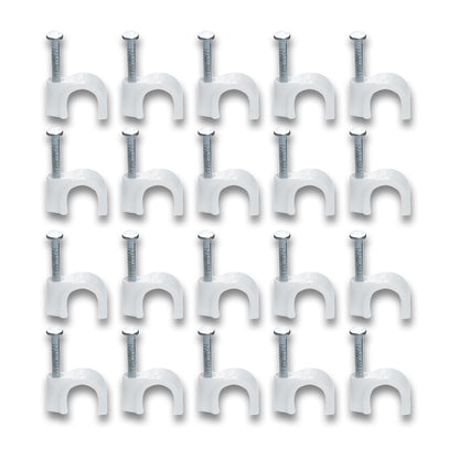 Durable plastic cable clip with steel nail for wall-mounted cable management