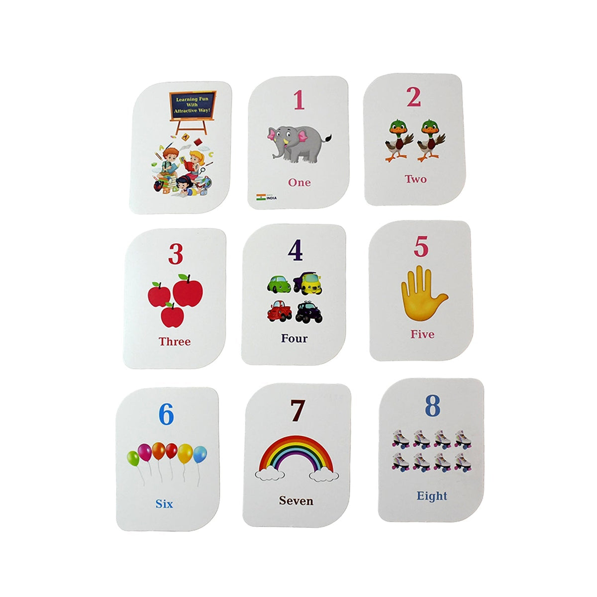 Number flashcards ready set count design with safe rounded corners