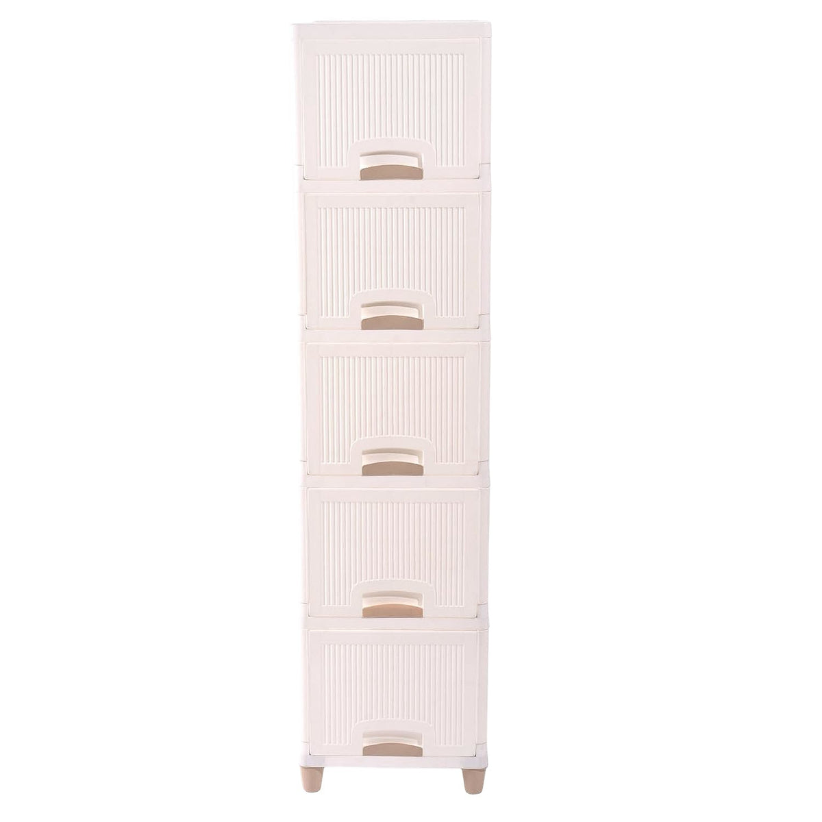 Stacked plastic storage drawers ideal for toys and clothes organization