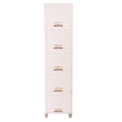 Stacked plastic storage drawers ideal for toys and clothes organization
