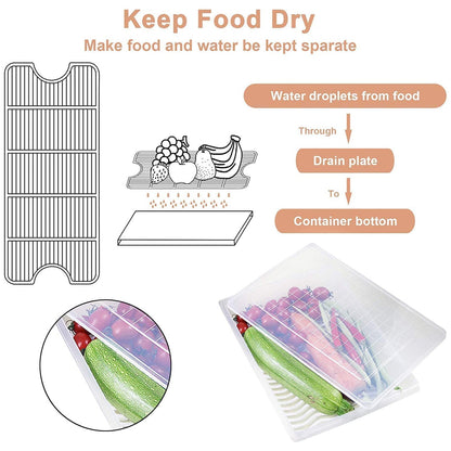 Plastic food container featuring a removable drain tray to maintain freshness