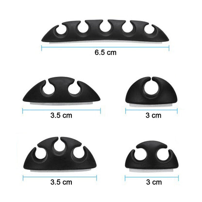Detailed view of the 10-piece cable organiser clip set, providing solutions for tangled wires.