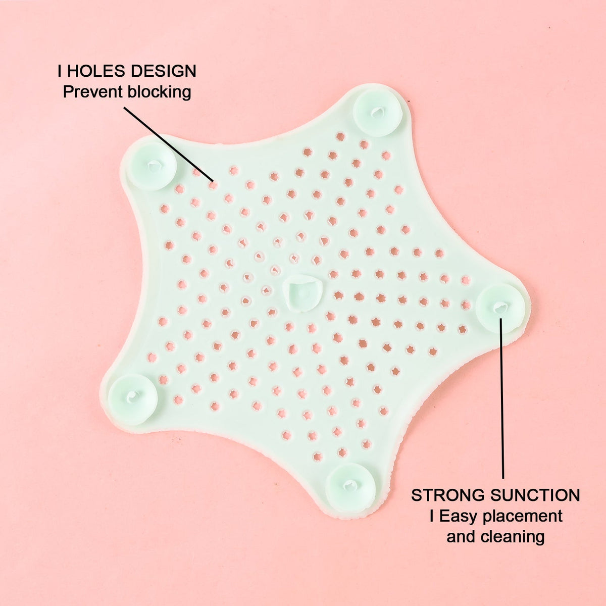 Star shaped silicone sink strainer with suction cups for kitchen and bathroom use
