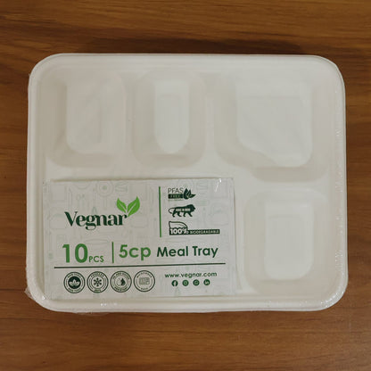 Microwave safe 5 section compostable bagasse meal tray for hot and cold foods