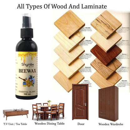 Applying multi-purpose beeswax spray to clean and enhance the shine of wooden furniture.