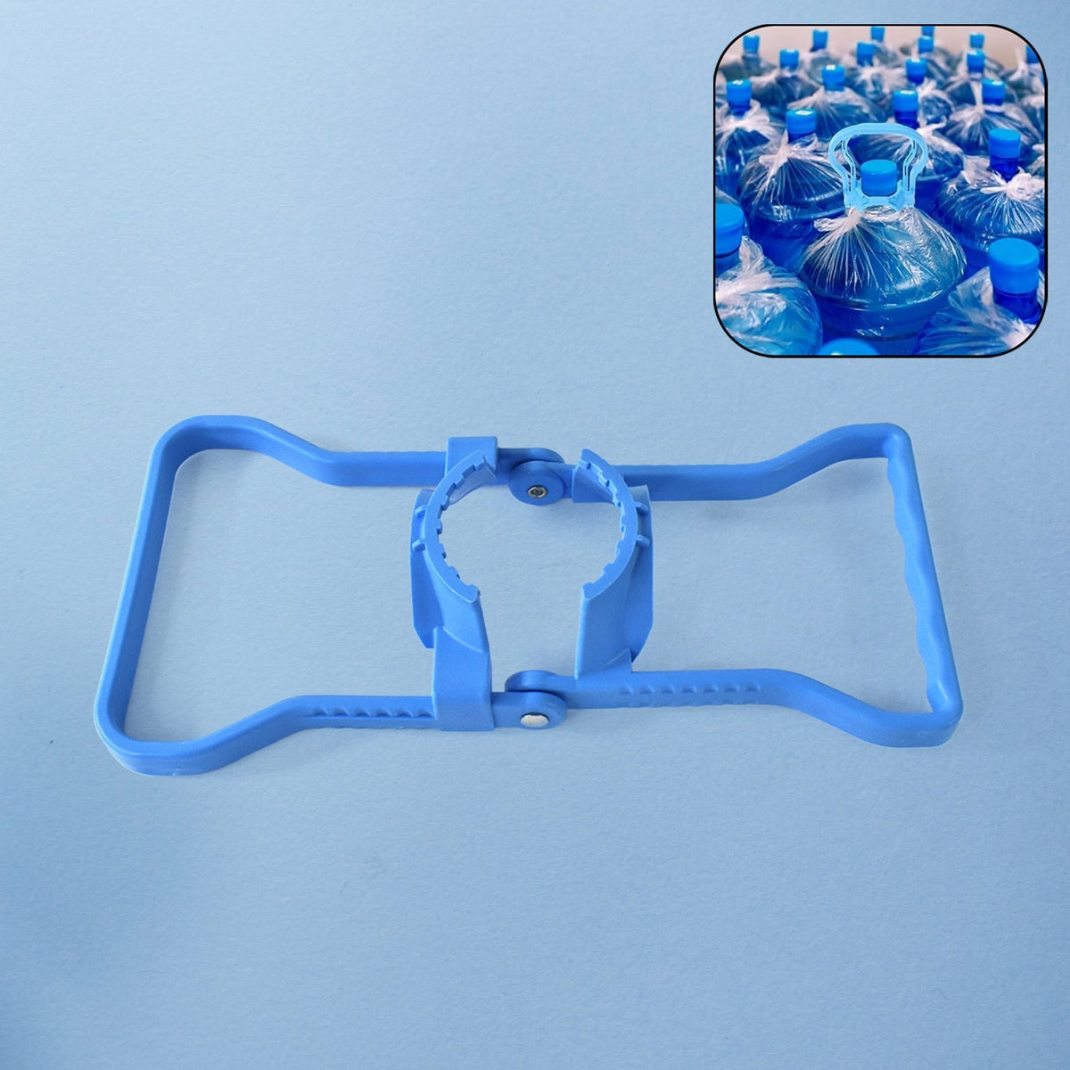 Sky-blue ergonomic water bottle lifter handle for easy carrying