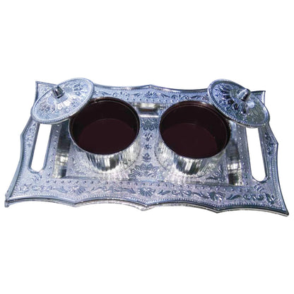 Open Mukhwas Dani Tray, revealing its two distinct compartments for dry fruits and snacks.