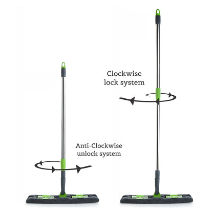 Detailed shot of the multi-color microfiber flat mop, emphasizing its ability to trap dust and dirt.