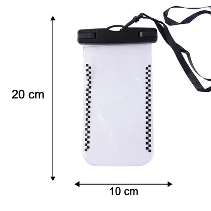 Size diagram indicating dimensions of waterproof mobile pouch