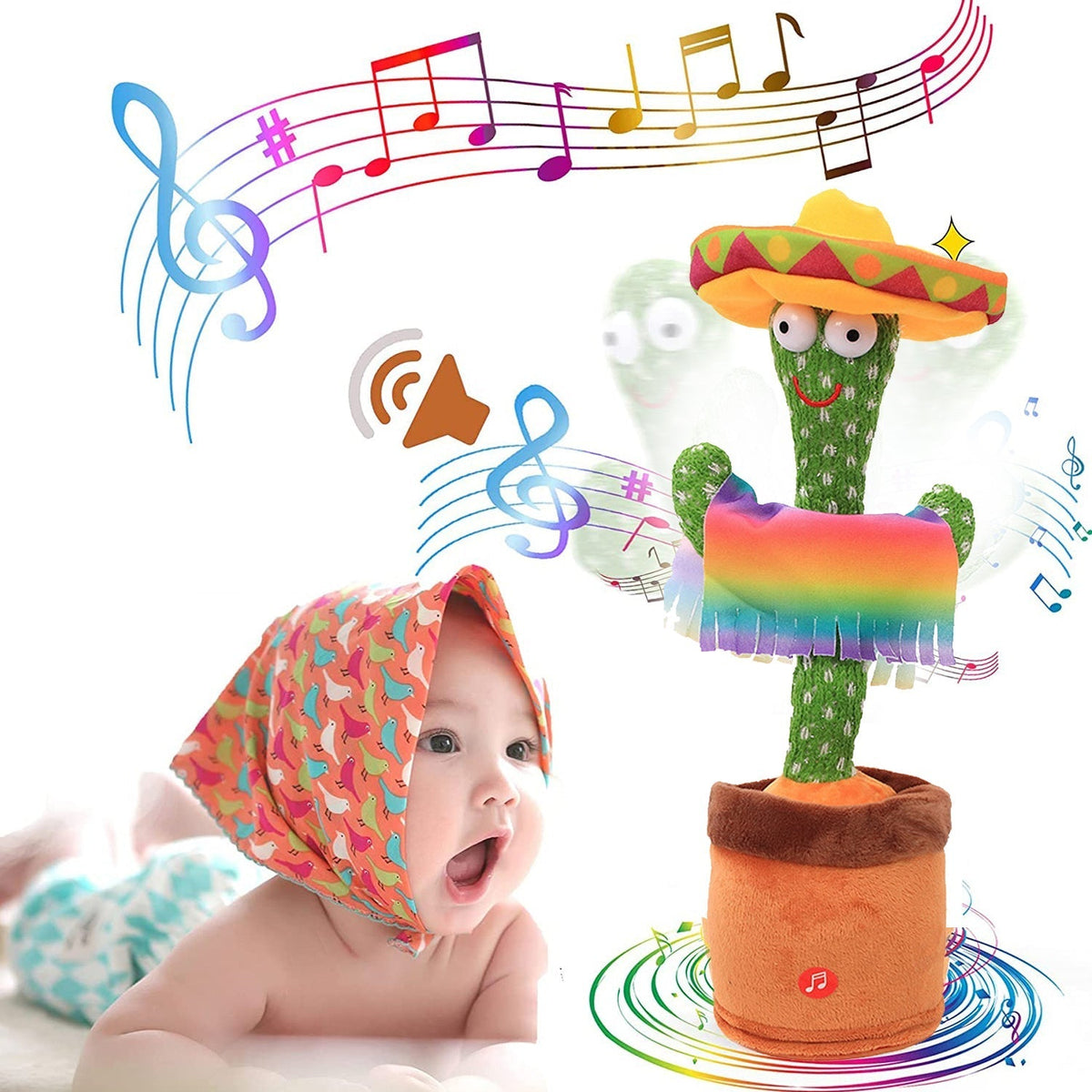 Soft plush cactus toy with animated movements, perfect for entertaining toddlers.