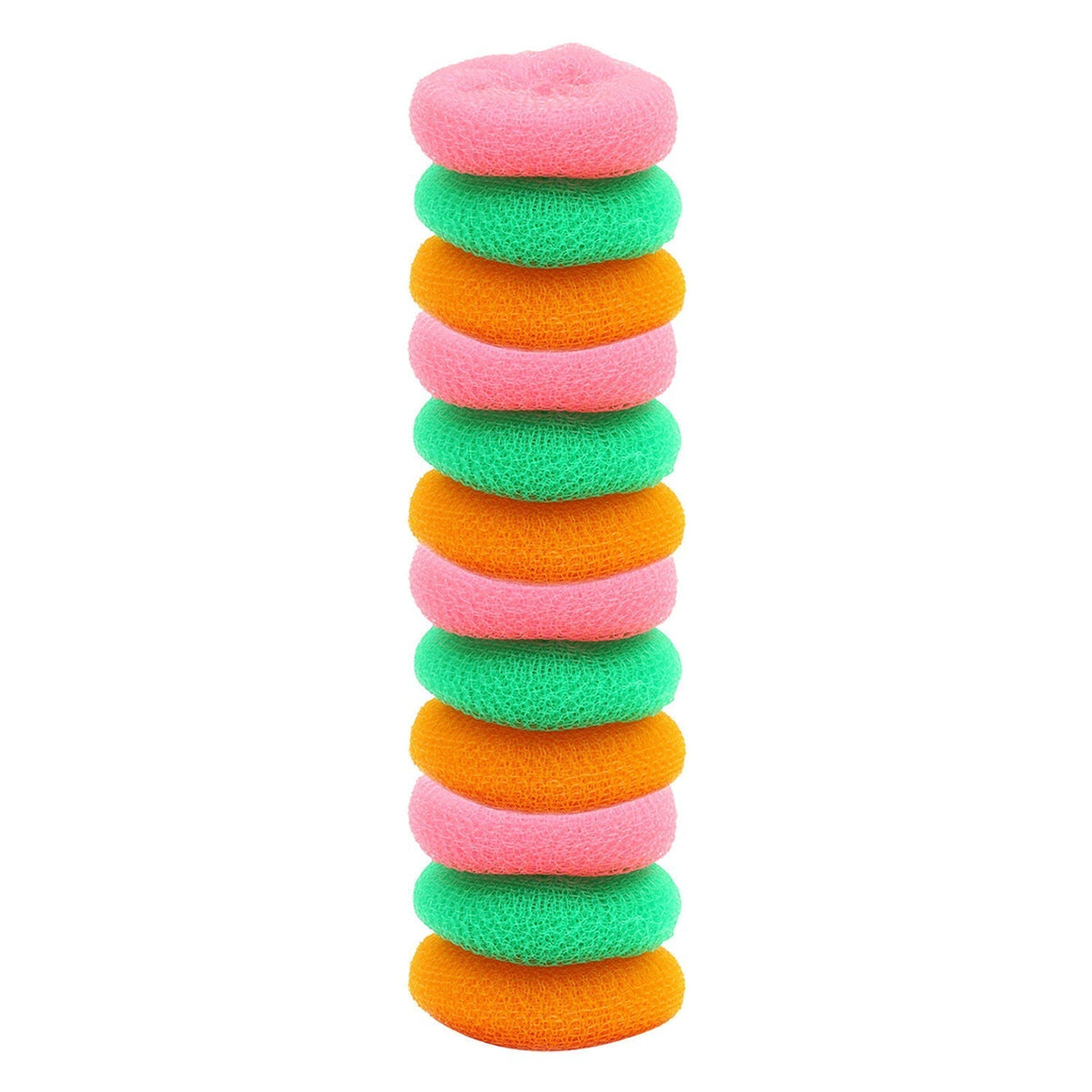 Multi-surface round plastic-nylon scrubbers, pack of 12, for a sparkling home.