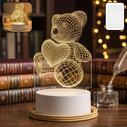 Front view of 3D Teddy Bear LED Night Lamp with heart