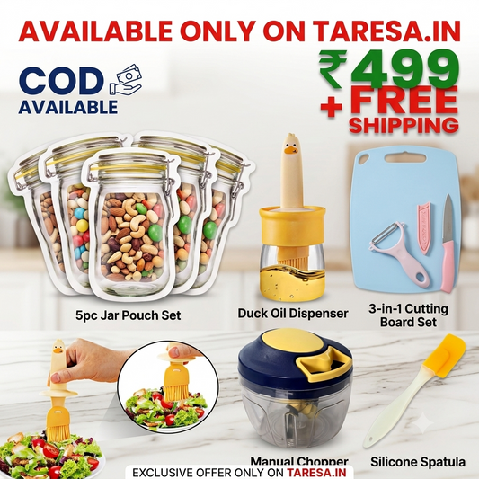 TARESA special offer - All-in-One Smart Kitchen Combo Set (5pc Jar Pouches, Duck Oil Dispenser, Chopper & More)