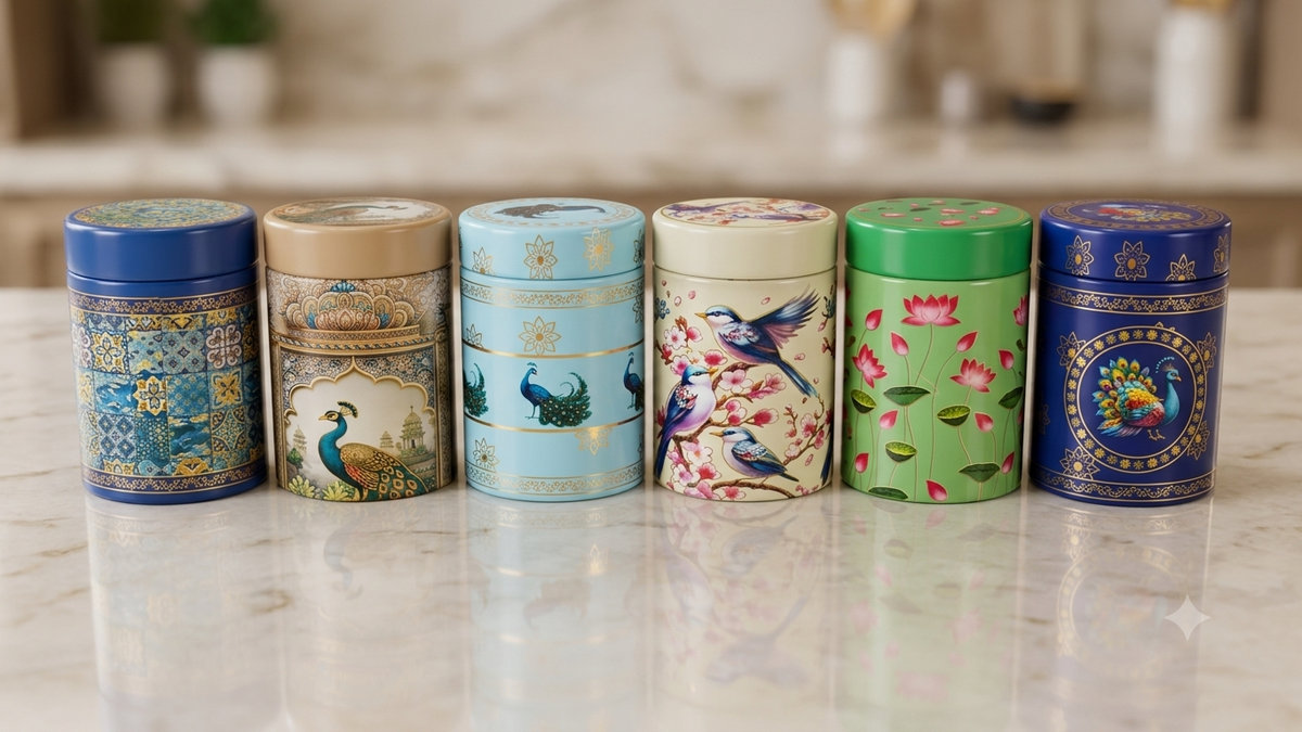 printed designed tin containers ( 500 pc pack ) 6inch tin