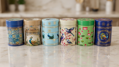 printed designed tin containers ( 500 pc pack ) 6inch tin