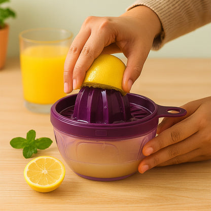 Side view of manual plastic hand juicer for citrus fruits