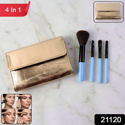 Premium 4-in-1 makeup brush set inside a protective travel pouch