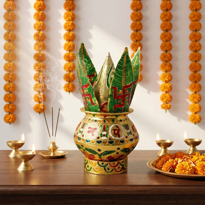 Traditional Decorative Pooja Kalash – Ornate Lotus Crown Design