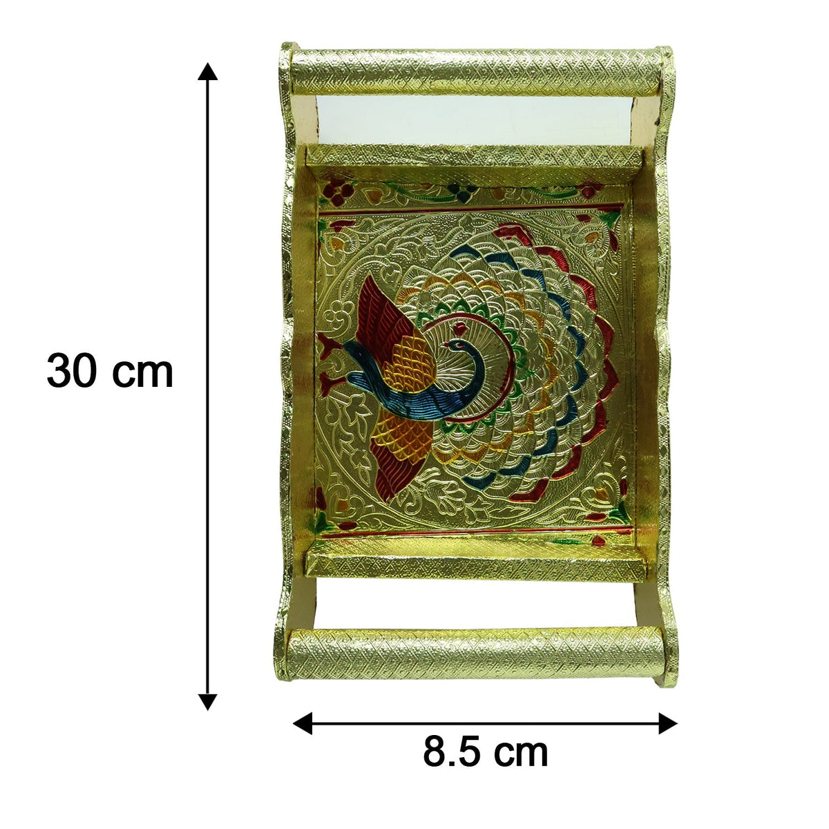 Detailed size specifications for the Minakari serving tray and glasses.