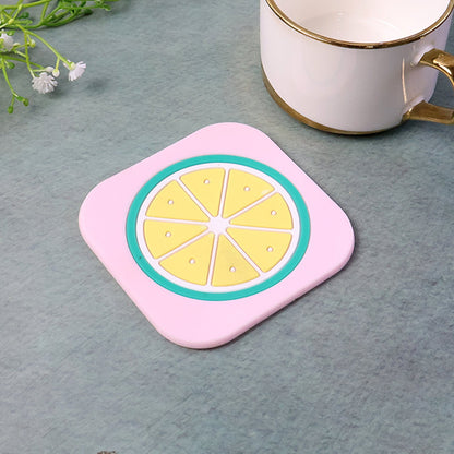 Heat-resistant premium silicone coaster with colorful fruit patterns