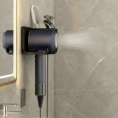 Dryer wall organizer saving space with compartments for styling accessories