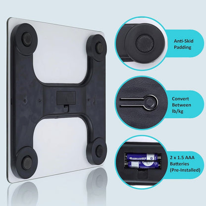 Angled view of the digital body weight scale highlighting its minimalist design.