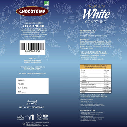 Chocotown White Compound Chocolate 500gm packaging with brand logo clearly visible.