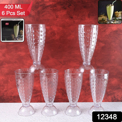Set of six transparent plastic milkshake glasses for milkshakes and cold beverages