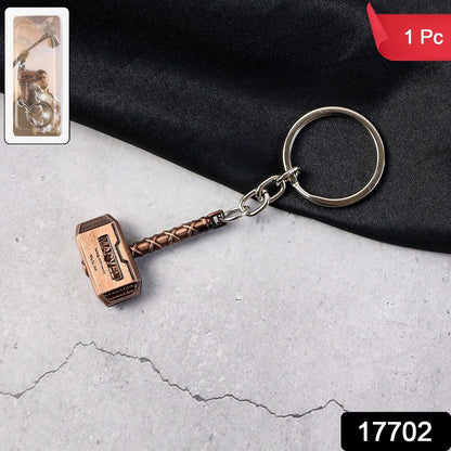 Close-up view of zinc alloy hammer design keychain