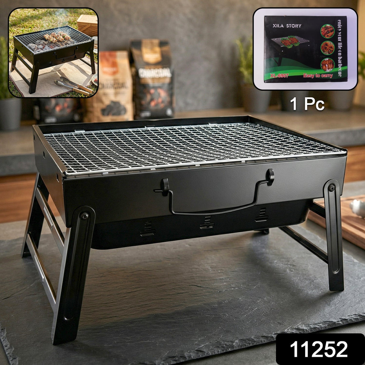 Foldable outdoor barbecue grill stove for camping and picnics